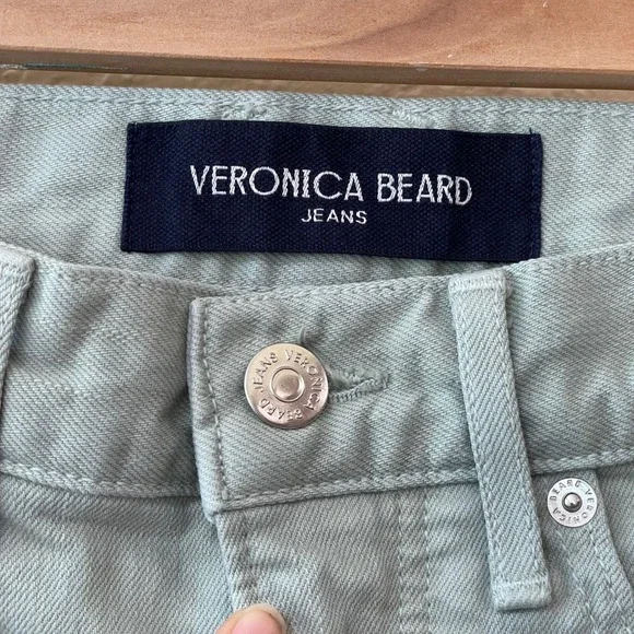 Veronica Beard Carly Kick Flare Crop High Rise Jeans Silver Sage Women's Size 28